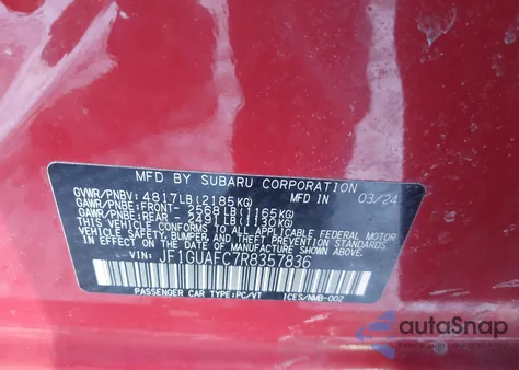 2024 Subaru Impreza Sport 5-Door from USA, damaged, VIN JF1GUAFC7R8357836